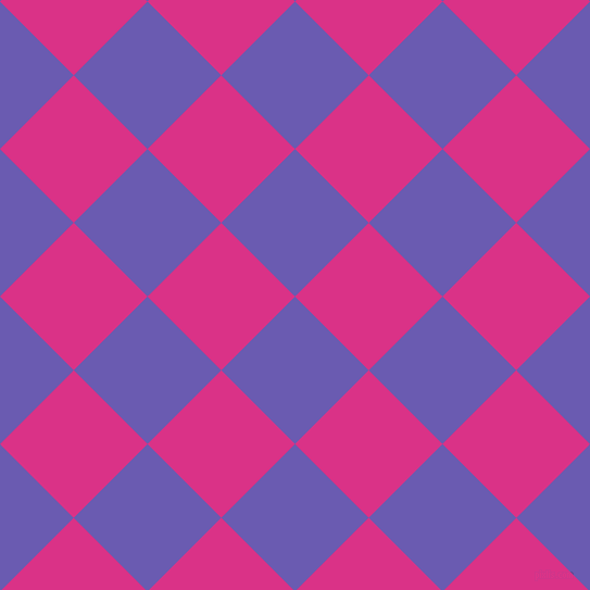 45/135 degree angle diagonal checkered chequered squares checker pattern checkers background, 96 pixel square size, , Blue Marguerite and Deep Cerise checkers chequered checkered squares seamless tileable