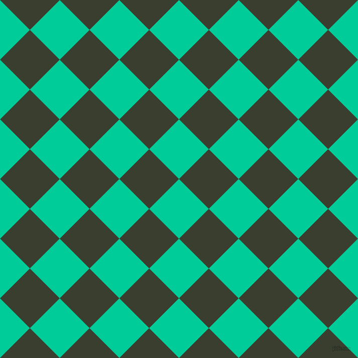 45/135 degree angle diagonal checkered chequered squares checker pattern checkers background, 84 pixel squares size, Caribbean Green and Log Cabin checkers chequered checkered squares seamless tileable