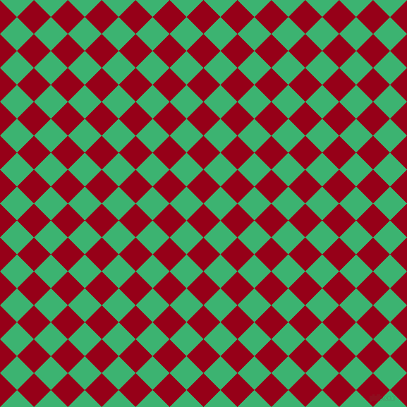 45/135 degree angle diagonal checkered chequered squares checker pattern checkers background, 34 pixel square size, , Carmine and Medium Sea Green checkers chequered checkered squares seamless tileable