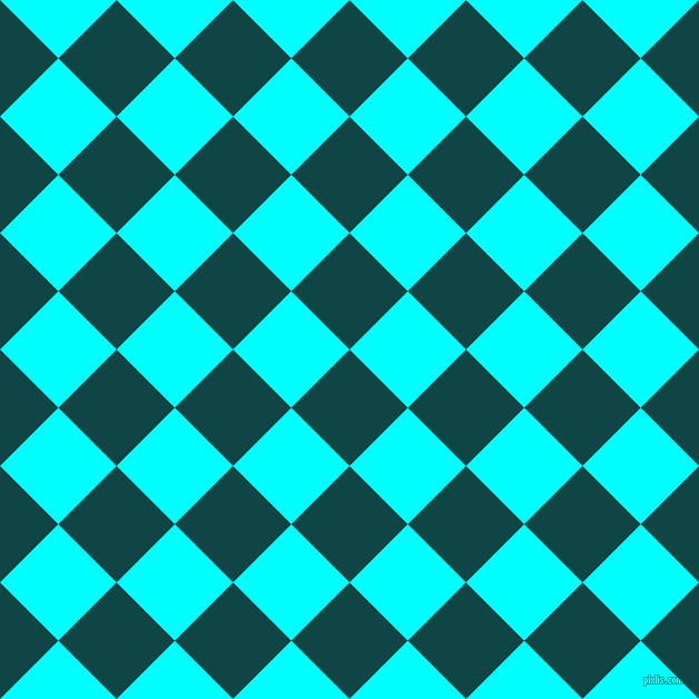 45/135 degree angle diagonal checkered chequered squares checker pattern checkers background, 74 pixel square size, , Cyprus and Aqua checkers chequered checkered squares seamless tileable