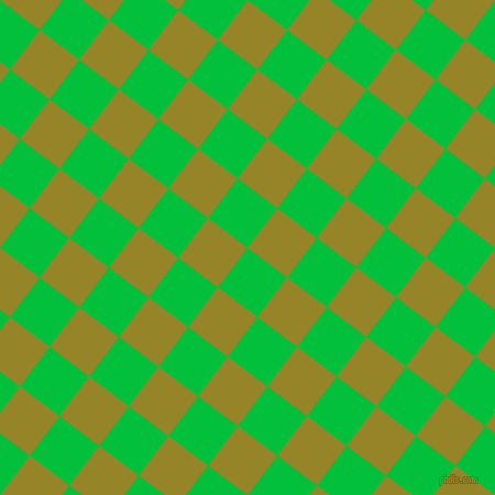 53/143 degree angle diagonal checkered chequered squares checker pattern checkers background, 45 pixel square size, , Dark Pastel Green and Lemon Ginger checkers chequered checkered squares seamless tileable