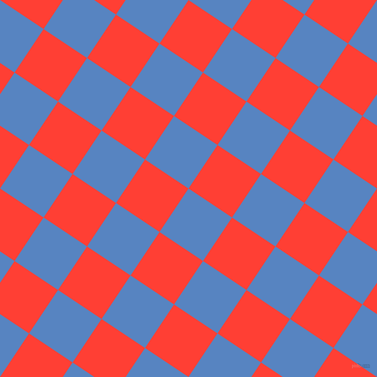56/146 degree angle diagonal checkered chequered squares checker pattern checkers background, 103 pixel square size, , Havelock Blue and Red Orange checkers chequered checkered squares seamless tileable