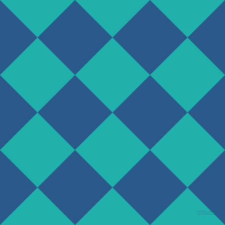 45/135 degree angle diagonal checkered chequered squares checker pattern checkers background, 107 pixel squares size, , Light Sea Green and Endeavour checkers chequered checkered squares seamless tileable