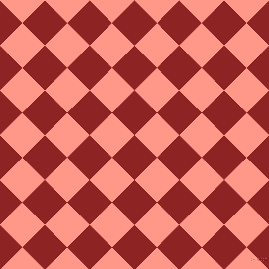 45/135 degree angle diagonal checkered chequered squares checker pattern checkers background, 64 pixel square size, , Mandarian Orange and Mona Lisa checkers chequered checkered squares seamless tileable