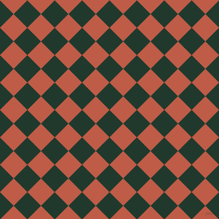 45/135 degree angle diagonal checkered chequered squares checker pattern checkers background, 65 pixel square size, , Palm Green and Flame Pea checkers chequered checkered squares seamless tileable