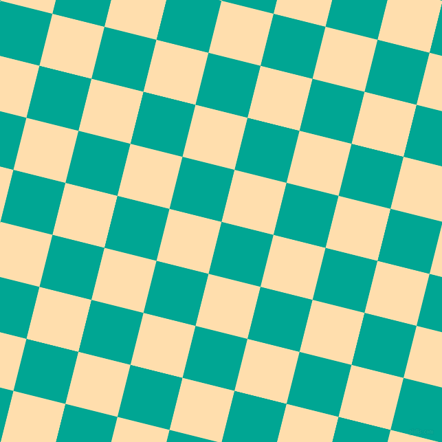 76/166 degree angle diagonal checkered chequered squares checker pattern checkers background, 78 pixel square size, , Persian Green and Navajo White checkers chequered checkered squares seamless tileable