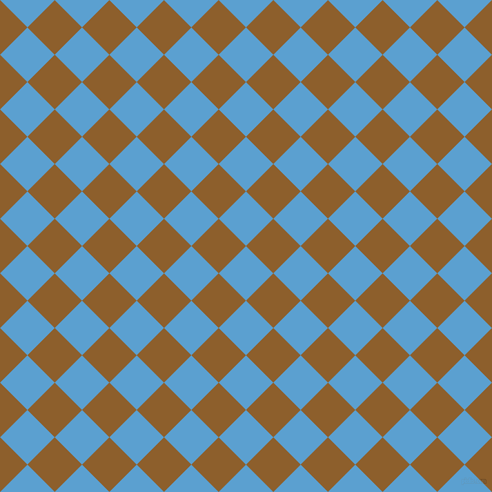 45/135 degree angle diagonal checkered chequered squares checker pattern checkers background, 56 pixel square size, Picton Blue and Rusty Nail checkers chequered checkered squares seamless tileable