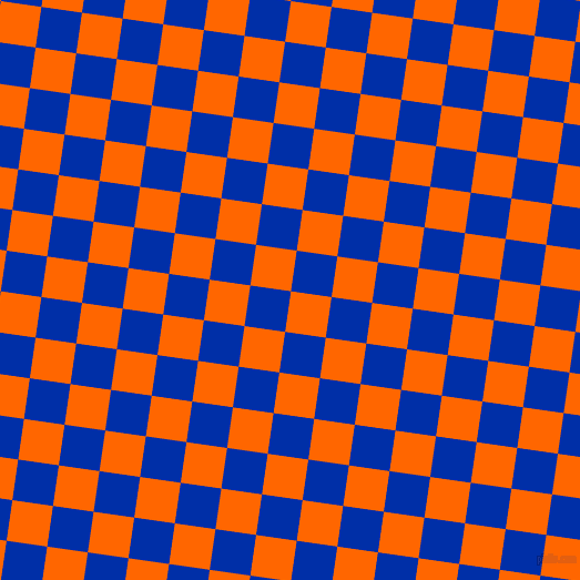 82/172 degree angle diagonal checkered chequered squares checker pattern checkers background, 37 pixel squares size, , Safety Orange and International Klein Blue checkers chequered checkered squares seamless tileable