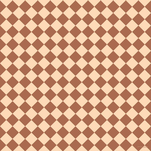 45/135 degree angle diagonal checkered chequered squares checker pattern checkers background, 30 pixel squares size, Sante Fe and Peach Puff checkers chequered checkered squares seamless tileable