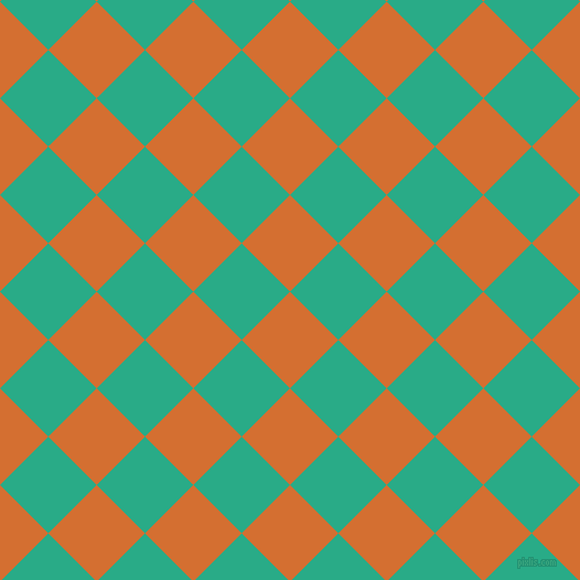 45/135 degree angle diagonal checkered chequered squares checker pattern checkers background, 62 pixel squares size, , Tango and Jungle Green checkers chequered checkered squares seamless tileable