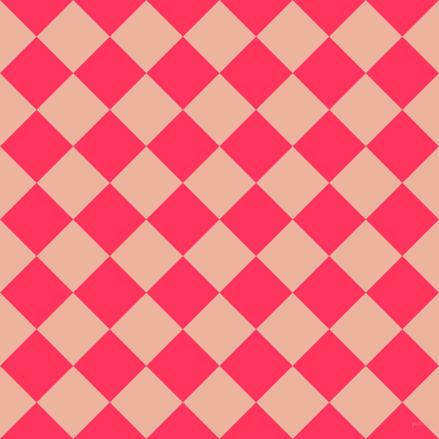 45/135 degree angle diagonal checkered chequered squares checker pattern checkers background, 74 pixel square size, Wax Flower and Radical Red checkers chequered checkered squares seamless tileable