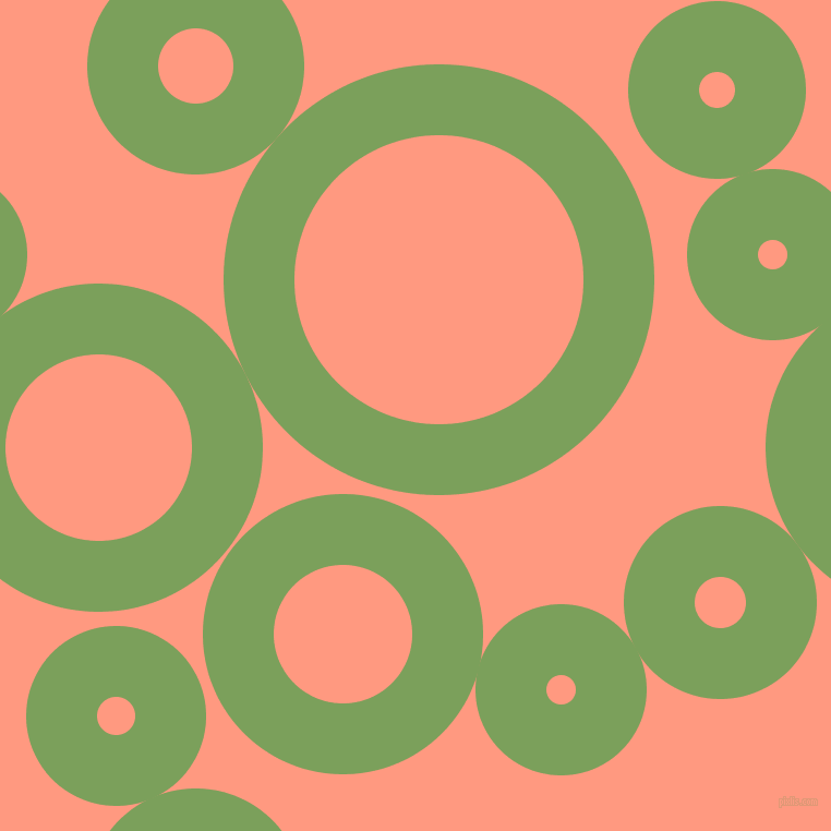 bubbles, circles, sponge, big, medium, small, 65 pixel line width, Asparagus and Vivid Tangerine circles bubbles sponge soap seamless tileable
