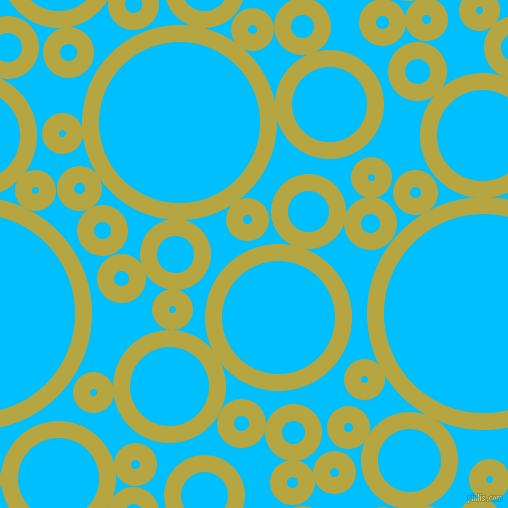 bubbles, circles, sponge, big, medium, small, 17 pixel line width, Brass and Deep Sky Blue circles bubbles sponge soap seamless tileable