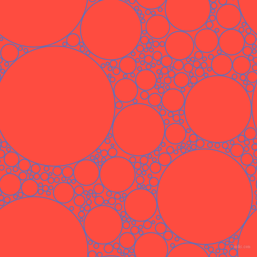 bubbles, circles, sponge, big, medium, small, 2 pixel line width, Chetwode Blue and Sunset Orange circles bubbles sponge soap seamless tileable