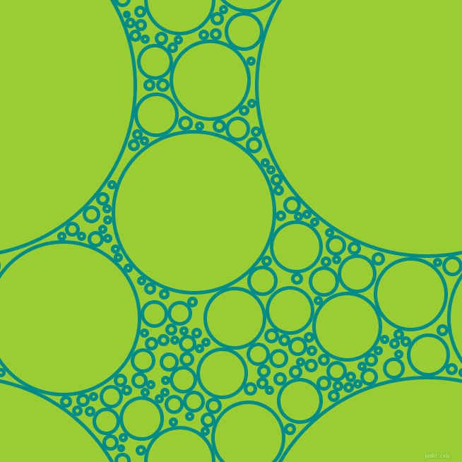 bubbles, circles, sponge, big, medium, small, 5 pixel line width, Dark Cyan and Yellow Green circles bubbles sponge soap seamless tileable