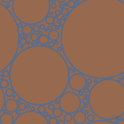bubbles, circles, sponge, big, medium, small, 5 pixel line width, Kashmir Blue and Dark Tan circles bubbles sponge soap seamless tileable