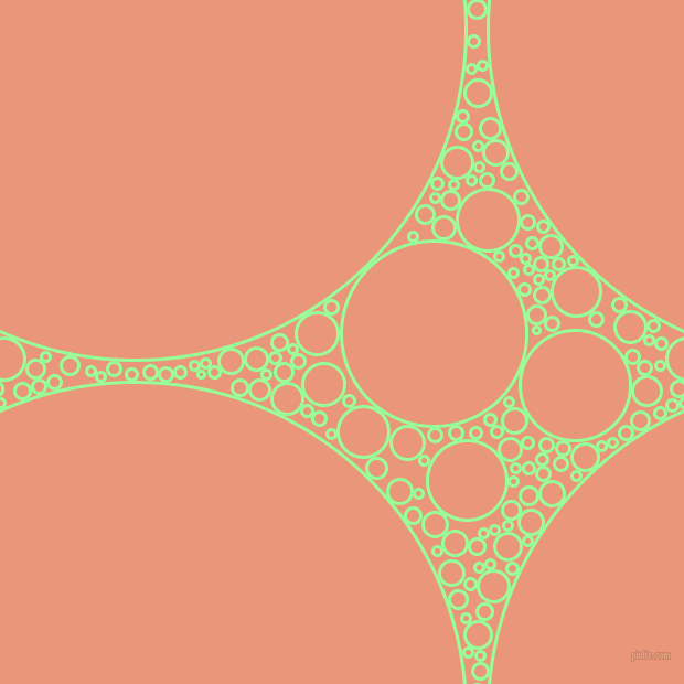 bubbles, circles, sponge, big, medium, small, 3 pixel line width, Mint Green and Dark Salmon circles bubbles sponge soap seamless tileable