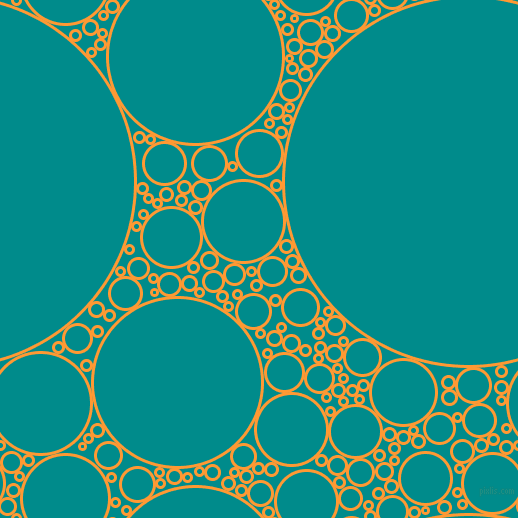 bubbles, circles, sponge, big, medium, small, 3 pixel line width, Neon Carrot and Dark Cyan circles bubbles sponge soap seamless tileable