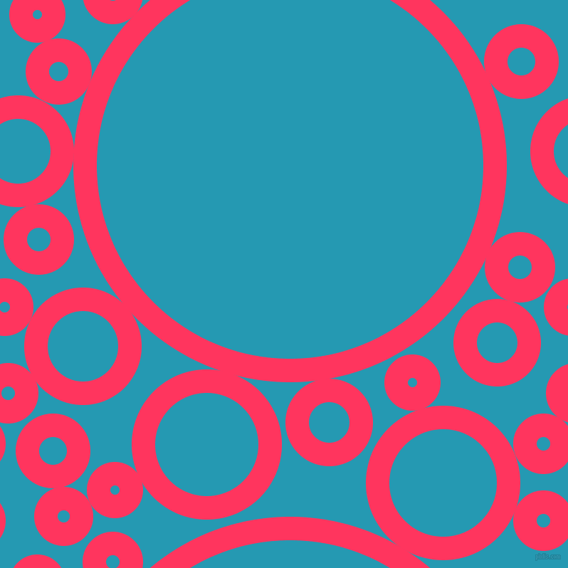 bubbles, circles, sponge, big, medium, small, 33 pixel line width, Radical Red and Pelorous circles bubbles sponge soap seamless tileable