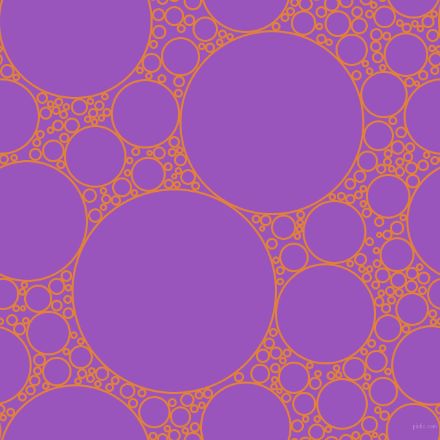 bubbles, circles, sponge, big, medium, small, 3 pixel line width, Tree Poppy and Deep Lilac circles bubbles sponge soap seamless tileable