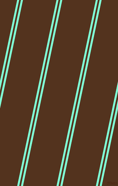 78 degree angle dual stripes line, 7 pixel line width, 6 and 115 pixel line spacing, Aquamarine and Brown Bramble dual two line striped seamless tileable