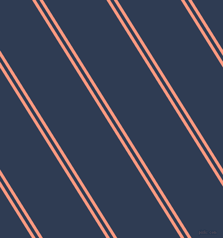 122 degree angles dual stripes line, 6 pixel line width, 6 and 105 pixels line spacing, Vivid Tangerine and Biscay dual two line striped seamless tileable