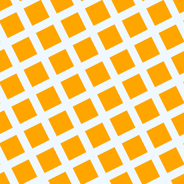 27/117 degree angle diagonal checkered chequered lines, 27 pixel line width, 65 pixel square size, Alice Blue and Orange plaid checkered seamless tileable