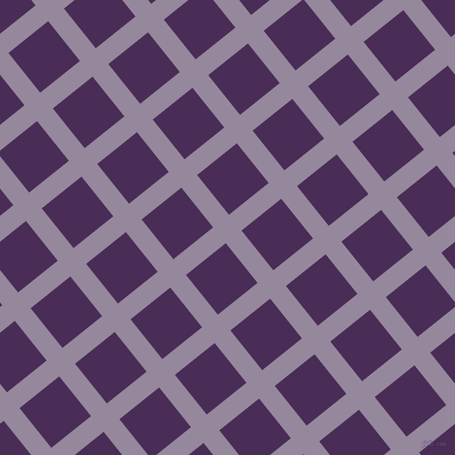 39/129 degree angle diagonal checkered chequered lines, 29 pixel line width, 73 pixel square size, Amethyst Smoke and Scarlet Gum plaid checkered seamless tileable