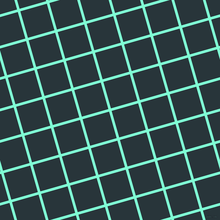 16/106 degree angle diagonal checkered chequered lines, 9 pixel line width, 94 pixel square size, Aquamarine and Oxford Blue plaid checkered seamless tileable