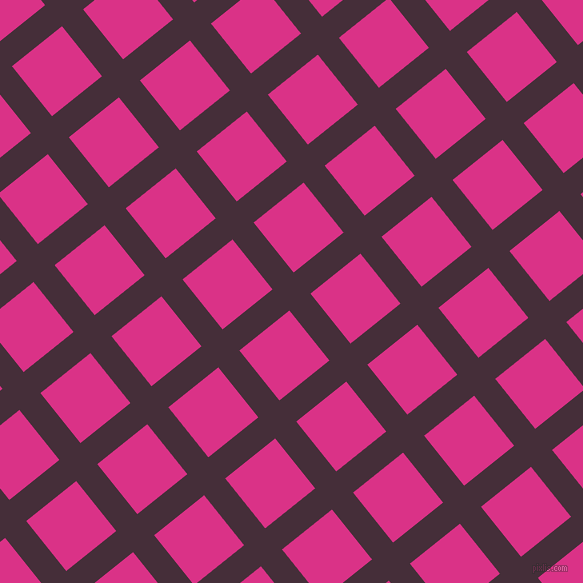 39/129 degree angle diagonal checkered chequered lines, 27 pixel line width, 64 pixel square size, Barossa and Deep Cerise plaid checkered seamless tileable