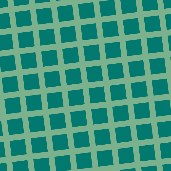 7/97 degree angle diagonal checkered chequered lines, 24 pixel line width, 62 pixel square size, Bay Leaf and Pine Green plaid checkered seamless tileable