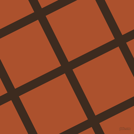 27/117 degree angle diagonal checkered chequered lines, 27 pixel line width, 165 pixel square size, Bistre and Rose Of Sharon plaid checkered seamless tileable