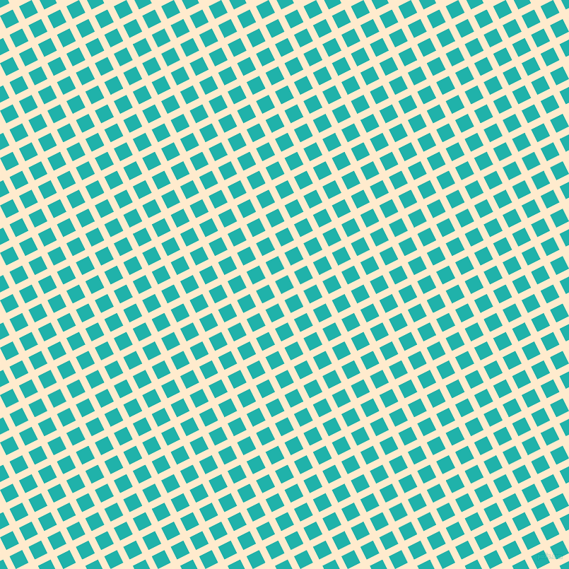 27/117 degree angle diagonal checkered chequered lines, 10 pixel lines width, 20 pixel square size, Blanched Almond and Light Sea Green plaid checkered seamless tileable