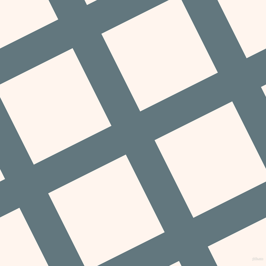 27/117 degree angle diagonal checkered chequered lines, 105 pixel lines width, 284 pixel square size, Blue Bayoux and Seashell plaid checkered seamless tileable