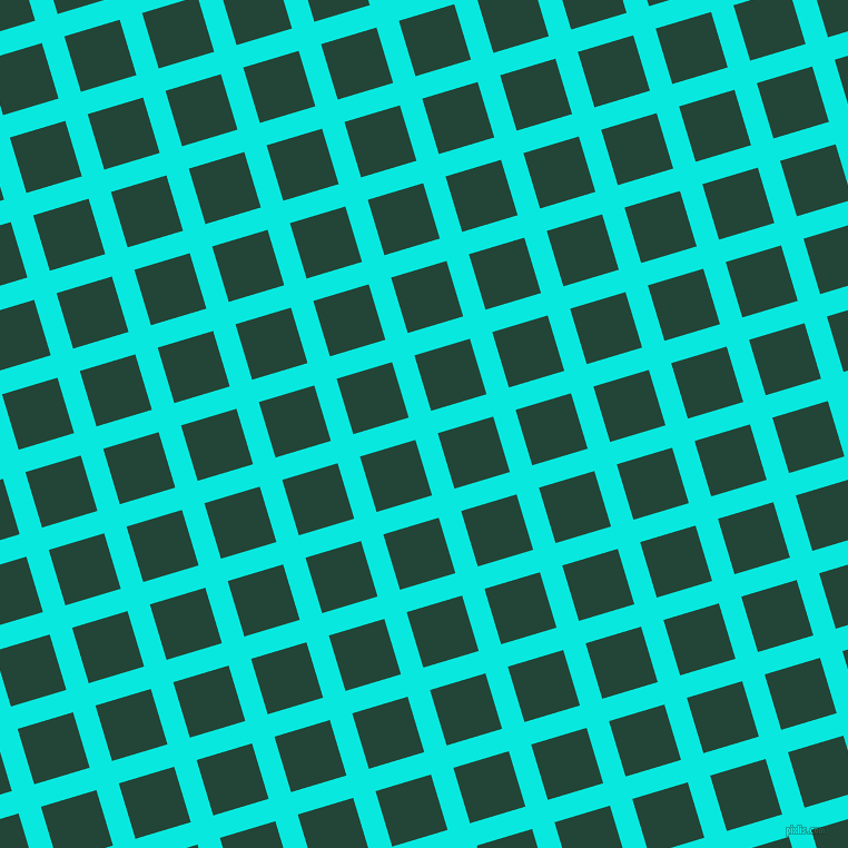 17/107 degree angle diagonal checkered chequered lines, 21 pixel lines width, 52 pixel square size, Bright Turquoise and Burnham plaid checkered seamless tileable