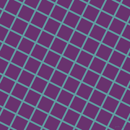 63/153 degree angle diagonal checkered chequered lines, 6 pixel line width, 42 pixel square size, Cadet Blue and Seance plaid checkered seamless tileable