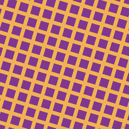 73/163 degree angle diagonal checkered chequered lines, 15 pixel lines width, 34 pixel square size, Casablanca and Vivid Violet plaid checkered seamless tileable