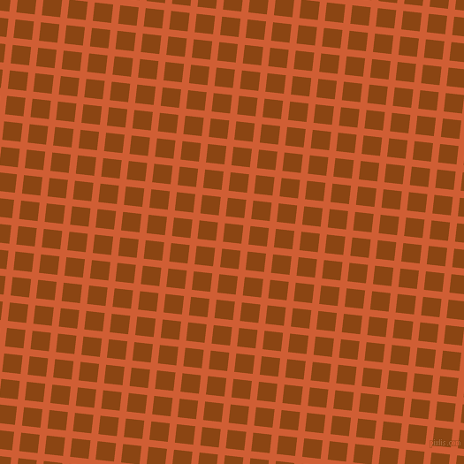 84/174 degree angle diagonal checkered chequered lines, 8 pixel lines width, 21 pixel square size, Chilean Fire and Saddle Brown plaid checkered seamless tileable