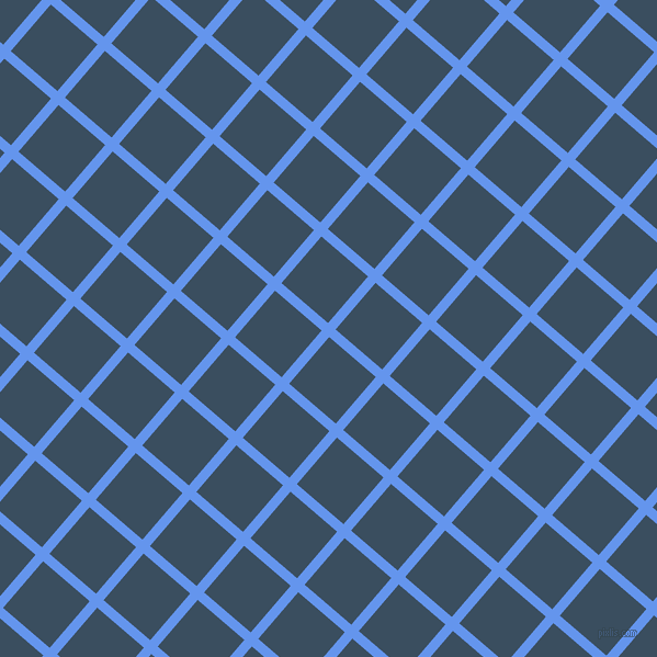 49/139 degree angle diagonal checkered chequered lines, 9 pixel line width, 56 pixel square size, Cornflower Blue and Cello plaid checkered seamless tileable