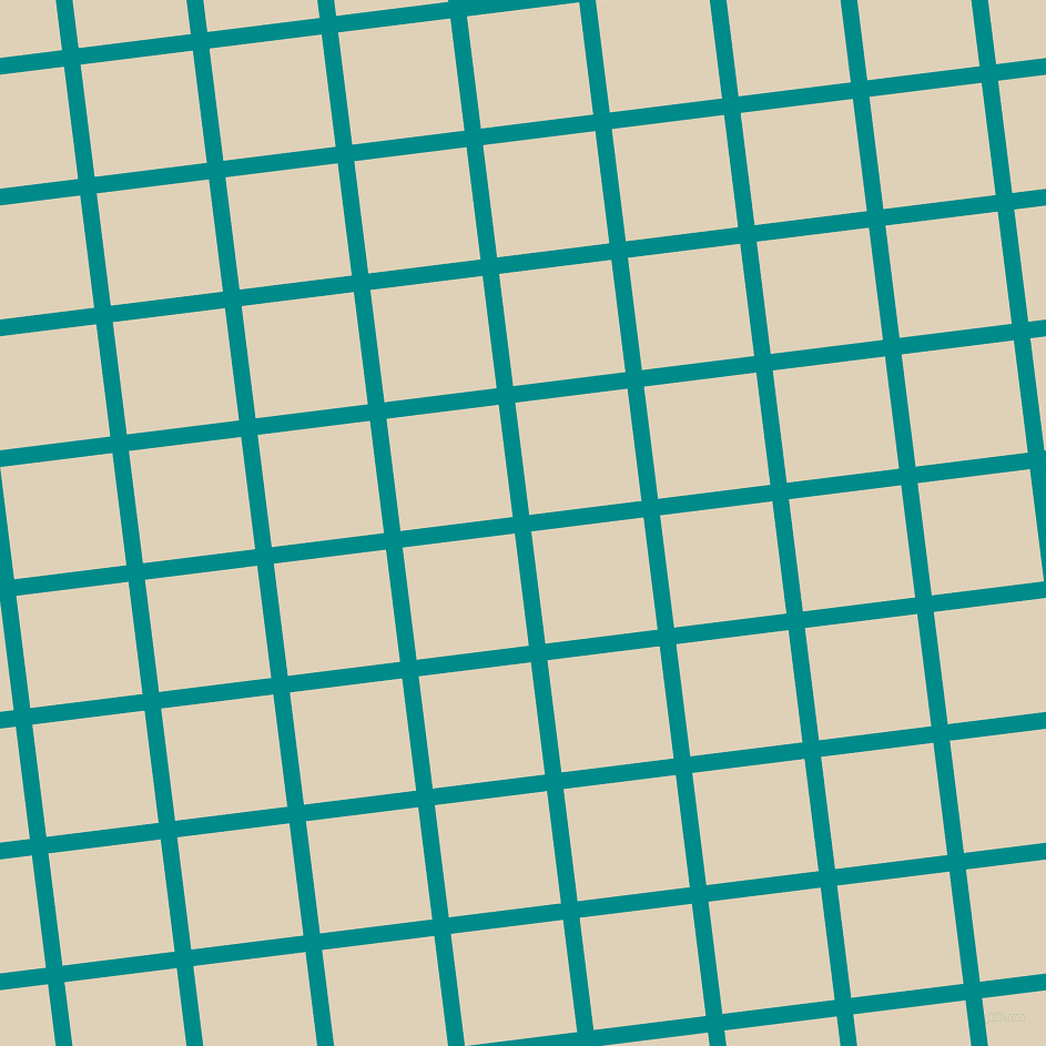 7/97 degree angle diagonal checkered chequered lines, 15 pixel line width, 102 pixel square size, Dark Cyan and Spanish White plaid checkered seamless tileable