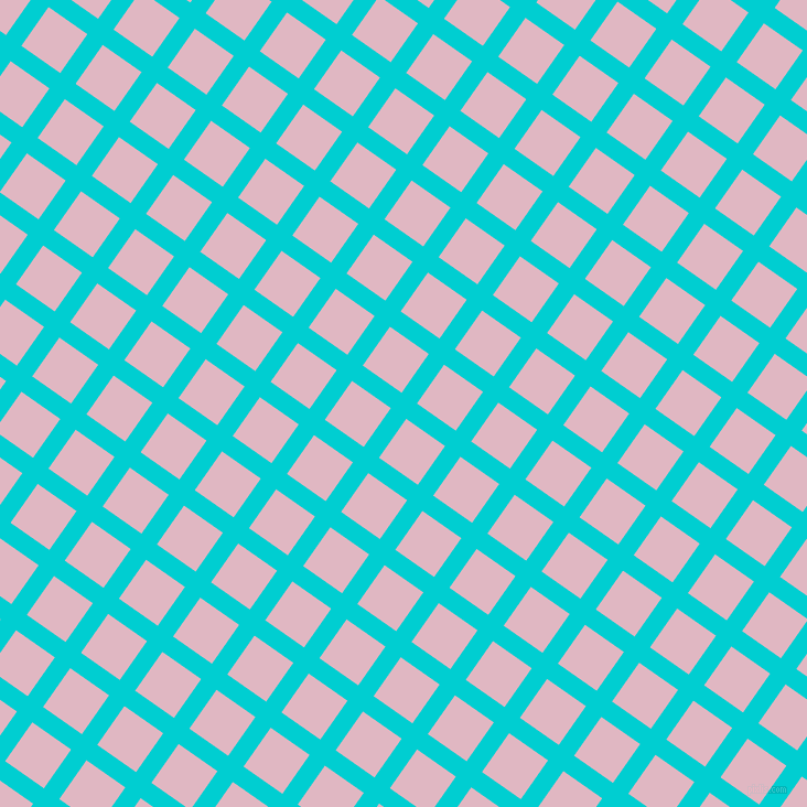 55/145 degree angle diagonal checkered chequered lines, 17 pixel lines width, 43 pixel square size, Dark Turquoise and Melanie plaid checkered seamless tileable