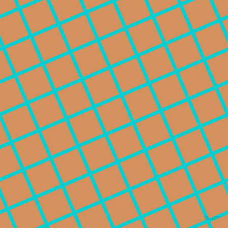 23/113 degree angle diagonal checkered chequered lines, 7 pixel line width, 52 pixel square size, Dark Turquoise and Whiskey Sour plaid checkered seamless tileable