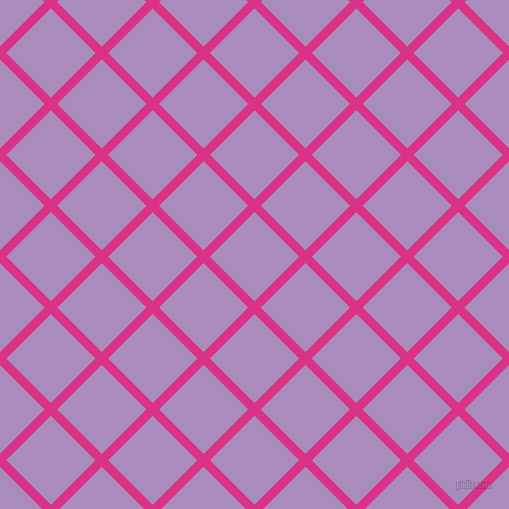 45/135 degree angle diagonal checkered chequered lines, 9 pixel lines width, 63 pixel square size, Deep Cerise and East Side plaid checkered seamless tileable