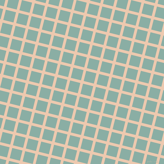 76/166 degree angle diagonal checkered chequered lines, 9 pixel lines width, 34 pixel square size, Desert Sand and Sea Nymph plaid checkered seamless tileable