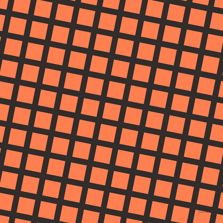 79/169 degree angle diagonal checkered chequered lines, 12 pixel line width, 33 pixel square size, Diesel and Coral plaid checkered seamless tileable