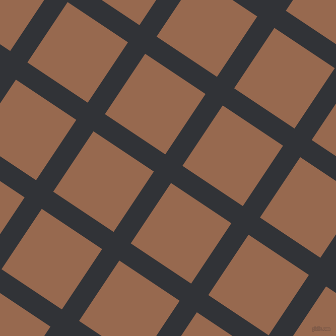 56/146 degree angle diagonal checkered chequered lines, 41 pixel line width, 144 pixel square size, Ebony and Dark Tan plaid checkered seamless tileable
