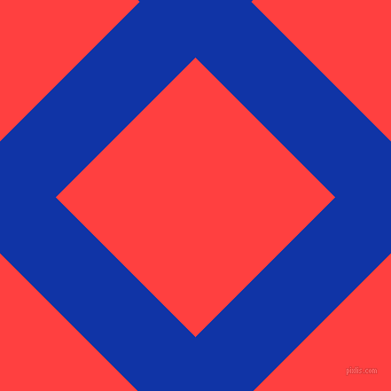 45/135 degree angle diagonal checkered chequered lines, 89 pixel line width, 223 pixel square size, Egyptian Blue and Coral Red plaid checkered seamless tileable