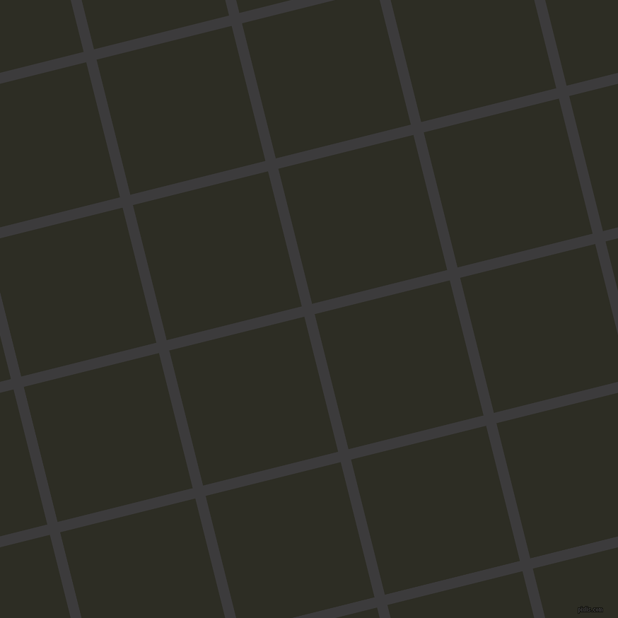 14/104 degree angle diagonal checkered chequered lines, 15 pixel lines width, 197 pixel square size, Fuscous Grey and Karaka plaid checkered seamless tileable
