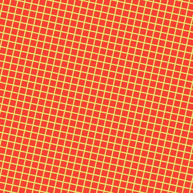 77/167 degree angle diagonal checkered chequered lines, 4 pixel lines width, 20 pixel square size, Honeysuckle and Red Orange plaid checkered seamless tileable