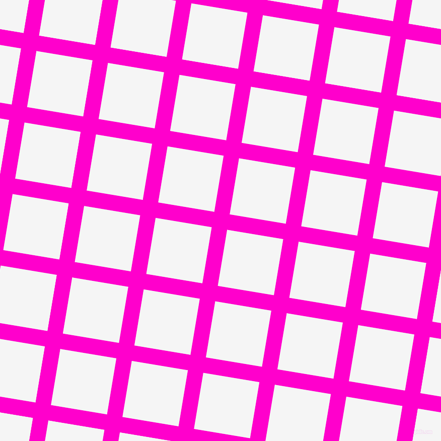 81/171 degree angle diagonal checkered chequered lines, 31 pixel lines width, 113 pixel square size, Hot Magenta and White Smoke plaid checkered seamless tileable